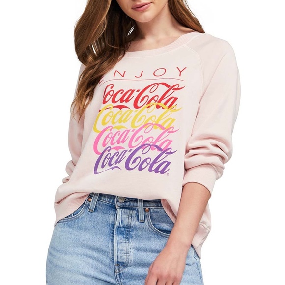 Wildfox Gossamer Pink Enjoy Coca-Cola Raglan-Sleeve Sweatshirt NWT - Picture 3 of 11